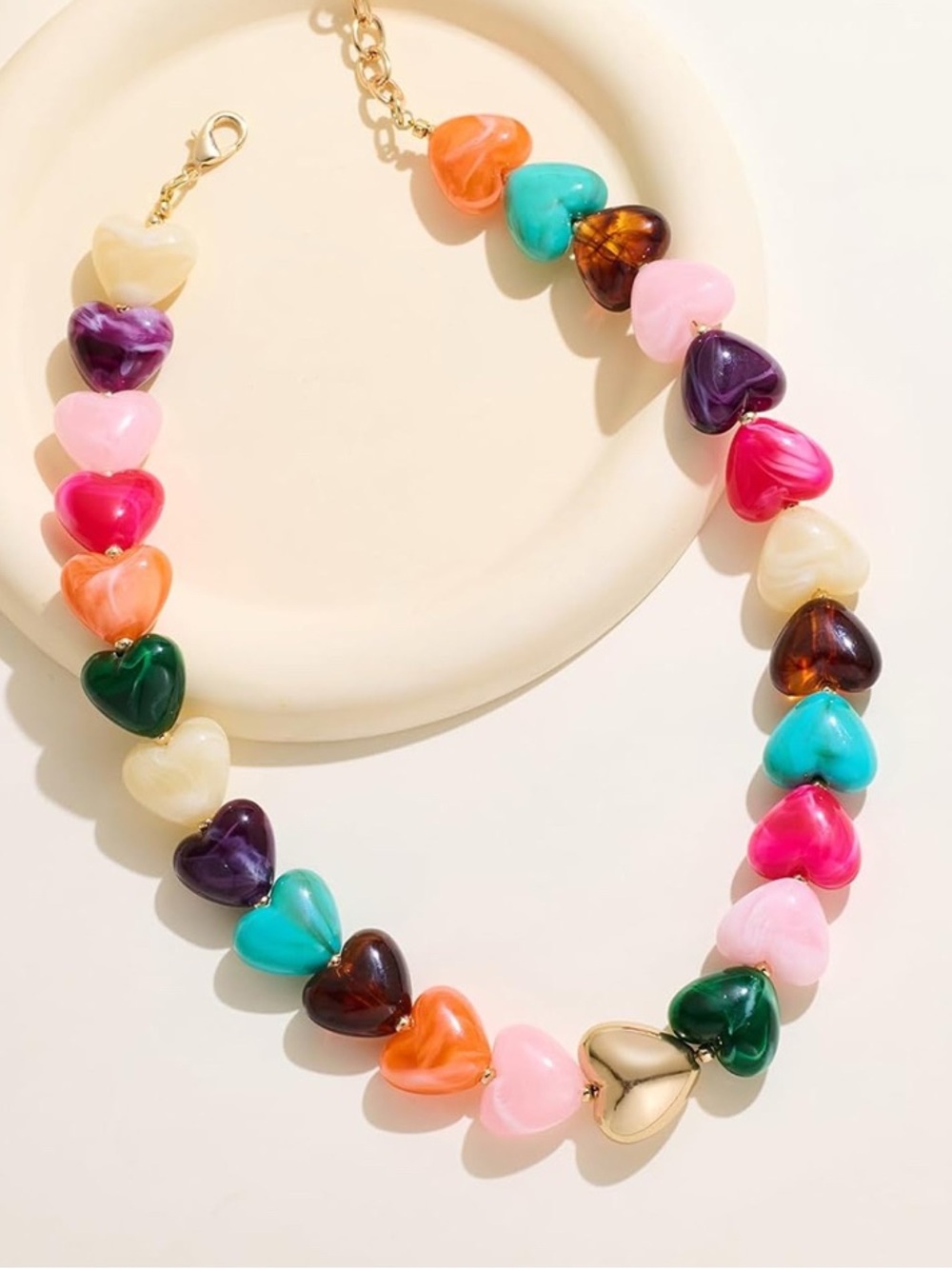 New! Multicolor Heart Bead Dopamine Marbled Necklace